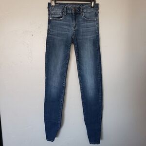 American Eagle 2 Long Skinny Jeans Medium Wash Denim Super Stretch 2L